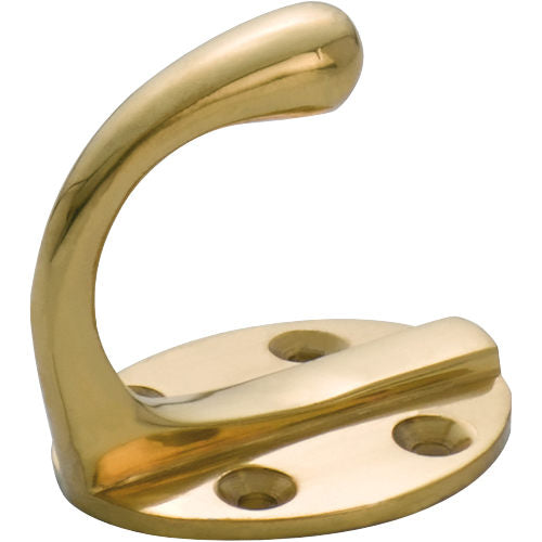 Robe Hook Single Oval BP Polished Brass H50xP42mm in Polished Brass