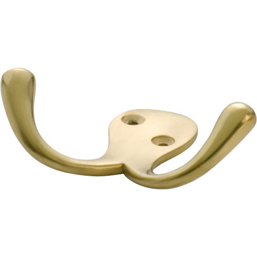 Robe Hook Double Polished Brass H75xP30mm in Polished Brass