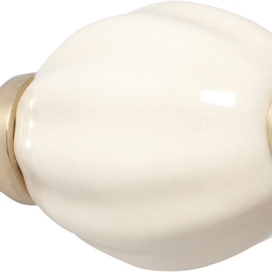 Curtain Finial White Porcelain Fluted Polished Brass ID19mm in Polished Brass