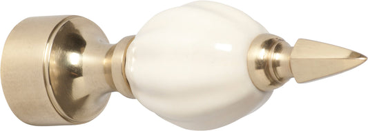 Curtain Finial White Porcelain Fluted Polished Brass ID19mm in Polished Brass