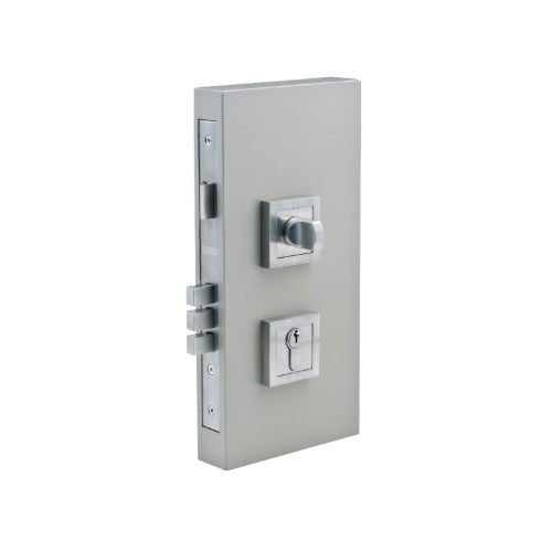 Square Double Turn Lock Kit - Includes Lock, Single Cylinder & Escutcheons in Brushed Nickel