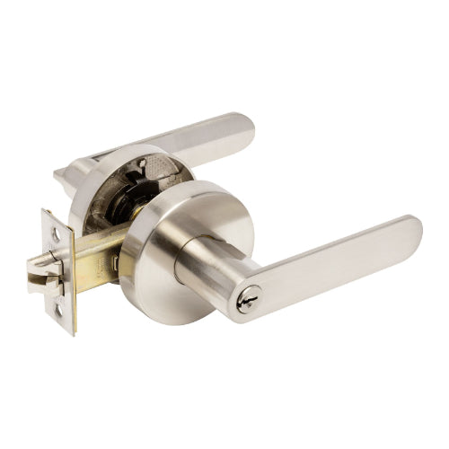 Zanda Sceptre Lever in brushed nickel finish with detailed craftsmanship, designed for elegant furniture or cabinetry use.