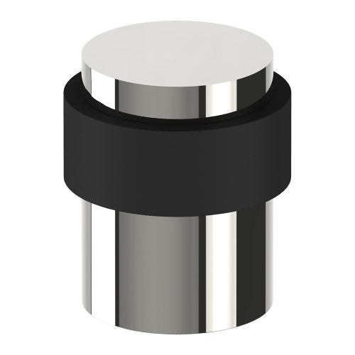 Stylish stainless steel door stop from Style Finish Doorware, mounted on a door to prevent slipping or damage.