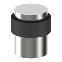 Stainless steel Style Finish Doorware 004 door stop mounted on a wooden door, preventing movement and protecting walls.