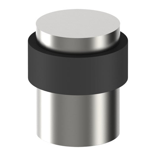Stainless steel Style Finish Doorware 004 door stop mounted on a wooden door, preventing movement and protecting walls.