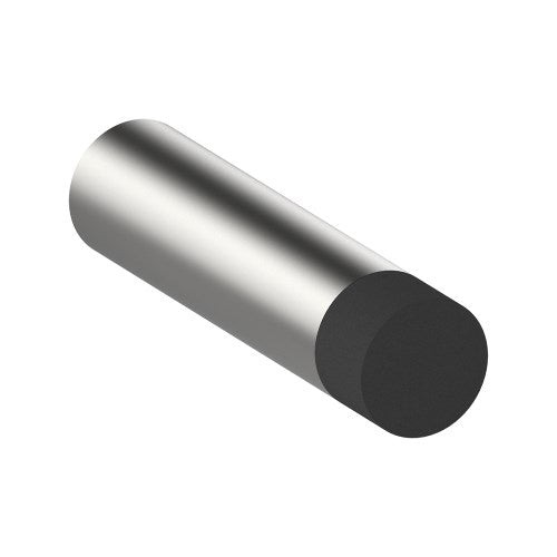 Stainless steel Style Finish Doorware 008 door stop mounted on a wooden door, preventing door from swinging open.