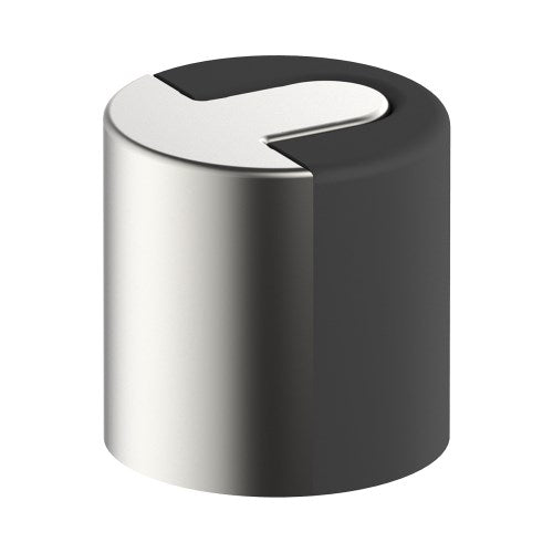 Stainless steel 021 door stop from Style Finish Doorware mounted on a door base to prevent damage and keep door open.