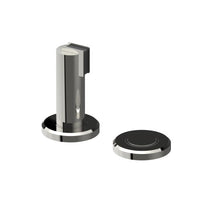 Stylish 530 Magnetic Door Stop and Holder by Style Finish Doorware mounted on a door with a chrome finish.
