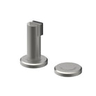 Stainless steel 530 magnetic door stop and holder by Style Finish Doorware mounted on a door and wall.