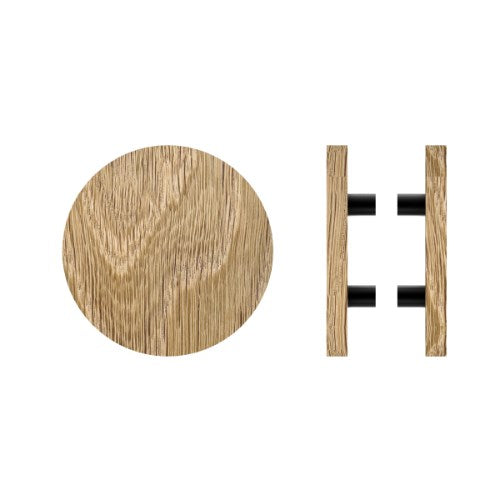 Pair T01 Timber Entrance Pull Handle, American Oak, Back to Back Fixing, Ø300mm x Projection 68mm, Coated in Raw Timber (ready to stain or paint) in White Oak / Powder Coat