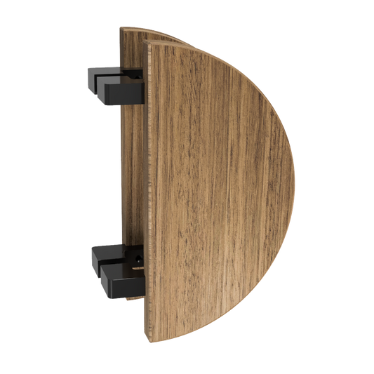 Pair T02 Offset Timber Entrance Pull Handle, Tasmanian Oak, Back to Back Pair, Ø300mm, Coated in Raw Timber (ready to stain or paint) in Tasmanian Oak / Black