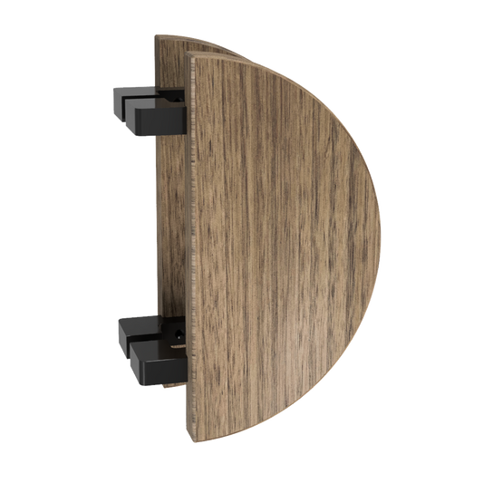 Pair T02 Offset Timber Entrance Pull Handle, Victorian Ash, Back to Back Pair, Ø300mm, Coated in Raw Timber (ready to stain or paint) in Victorian Ash / Black