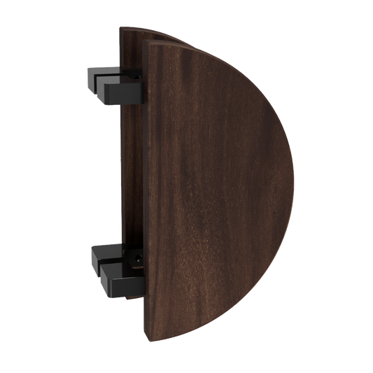 Pair T02 Offset Timber Entrance Pull Handle, American Walnut, Back to Back Pair, Ø300mm, Coated in Raw Timber (ready to stain or paint) in Walnut / Black