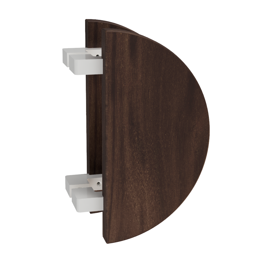 Pair T02 Offset Timber Entrance Pull Handle, American Walnut, Back to Back Pair, Ø300mm, Coated in Raw Timber (ready to stain or paint) in Walnut / Powder Coat