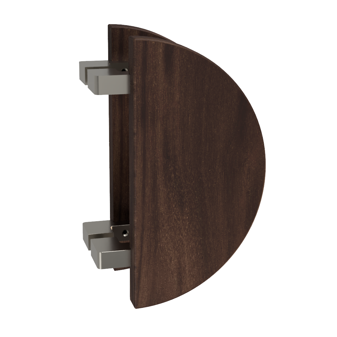 Pair T02 Offset Timber Entrance Pull Handle, American Walnut, Back to Back Pair, Ø300mm, Coated in Raw Timber (ready to stain or paint) in Walnut / Satin Nickel