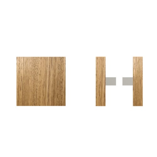 Pair T03 Timber Entrance Pull Handle, Tasmanian Oak, Back to Back Pair, 150mm x 150mm x Projection 68mm, Coated in Raw Timber (ready to stain or paint) in Tasmanian Oak / Polished Nickel