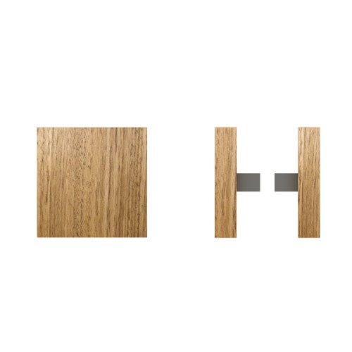 Pair T03 Timber Entrance Pull Handle, Tasmanian Oak, Back to Back Pair, 150mm x 150mm x Projection 68mm, Coated in Raw Timber (ready to stain or paint) in Tasmanian Oak / Satin Nickel