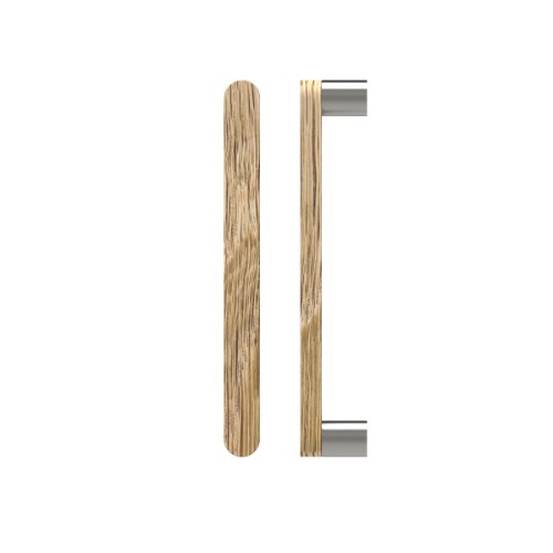 Single T05 Timber Entrance Pull Handle, American White Oak, CTC800mm, H832mm x W32mm x D19mm x Projection 57mm, Coated in Raw Timber (ready to stain or paint) in White Oak / Satin Nickel