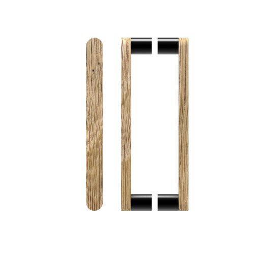 Pair T05 Timber Entrance Pull Handle, American White Oak, Back to Back Pair, CTC800mm, H832mm x W32mm x D19mm x Projection 57mm, Coated in Raw Timber (ready to stain or paint) in White Oak / Powder Coat