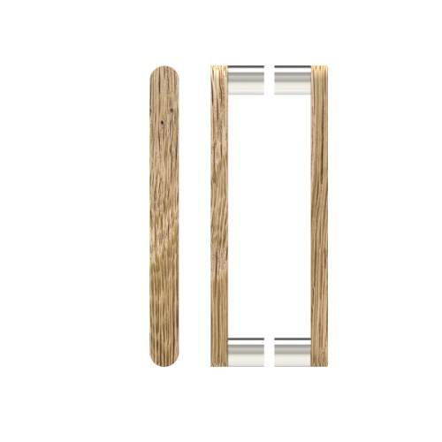 Pair T05 Timber Entrance Pull Handle, American White Oak, Back to Back Pair, CTC800mm, H832mm x W32mm x D19mm x Projection 57mm, Coated in Raw Timber (ready to stain or paint) in White Oak / Polished Nickel