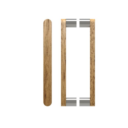 Pair T05 Timber Entrance Pull Handle, Tasmanian Oak, Back to Back Pair, CTC800mm, H832mm x W32mm x D19mm x Projection 57mm, Coated in Raw Timber (ready to stain or paint) in Tasmanian Oak / Satin Nickel