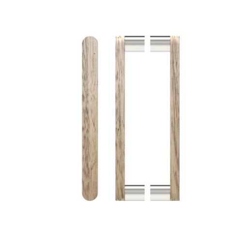 Pair T05 Timber Entrance Pull Handle, Victorian Ash, Back to Back Pair, CTC800mm, H832mm x W32mm x D19mm x Projection 57mm, Coated in Raw Timber (ready to stain or paint) in Victorian Ash / Polished Nickel
