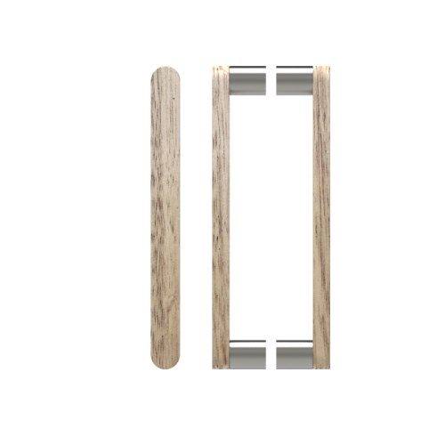 Pair T05 Timber Entrance Pull Handle, Victorian Ash, Back to Back Pair, CTC800mm, H832mm x W32mm x D19mm x Projection 57mm, Coated in Raw Timber (ready to stain or paint) in Victorian Ash / Satin Nickel