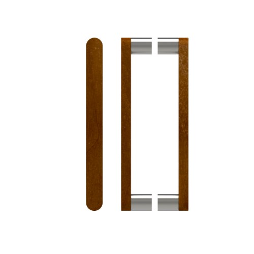 Pair T05 Timber Entrance Pull Handle, American Walnut, Back to Back Pair, CTC800mm, H832mm x W32mm x D19mm x Projection 57mm, Coated in Raw Timber (ready to stain or paint) in Walnut / Satin Nickel