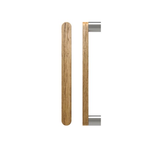 Single T05 Timber Entrance Pull Handle, Tasmanian Oak, CTC800mm, H832mm x W32mm x D19mm x Projection 57mm, Coated in Raw Timber (ready to stain or paint) in Tasmanian Oak / Satin Nickel