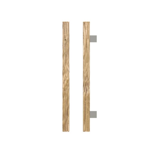 Single T06-25 Timber Entrance Pull Handle, American White Oak, CTC600mm, H800mm x 25mm x 25mm x Projection 70mm, Coated in Raw Timber (ready to stain or paint) in White Oak / Polished Nickel