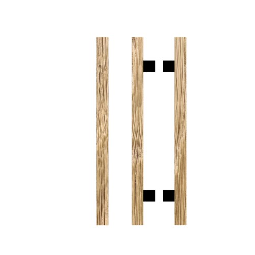 Pair T06-25 Timber Entrance Pull Handle, American White Oak, Back to Back Pair, CTC600mm, H800mm x 25mm x 25mm x Projection 70mm, Coated in Raw Timber (ready to stain or paint) in White Oak / Powder Coat