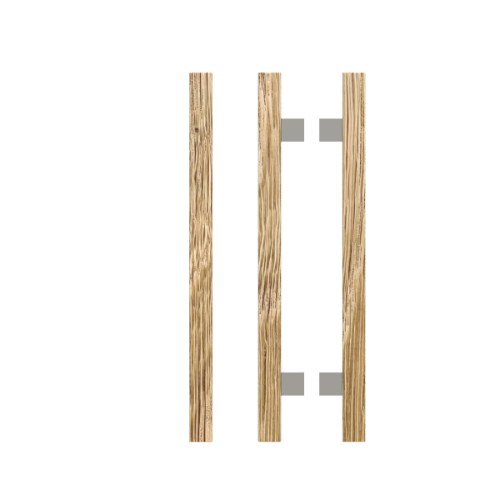Pair T06-25 Timber Entrance Pull Handle, American White Oak, Back to Back Pair, CTC600mm, H800mm x 25mm x 25mm x Projection 70mm, Coated in Raw Timber (ready to stain or paint) in White Oak / Polished Nickel