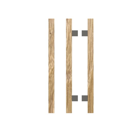 Pair T06-25 Timber Entrance Pull Handle, American White Oak, Back to Back Pair, CTC600mm, H800mm x 25mm x 25mm x Projection 70mm, Coated in Raw Timber (ready to stain or paint) in White Oak / Satin Nickel