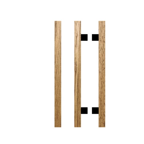 Pair T06-25 Timber Entrance Pull Handle, Tasmanian Oak, Back to Back Pair, CTC600mm, H800mm x 25mm x 25mm x Projection 70mm, Coated in Raw Timber (ready to stain or paint) in Tasmanian Oak / Powder Coat