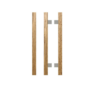 Pair T06-25 Timber Entrance Pull Handle, Tasmanian Oak, Back to Back Pair, CTC600mm, H800mm x 25mm x 25mm x Projection 70mm, Coated in Raw Timber (ready to stain or paint) in Tasmanian Oak / Polished Nickel