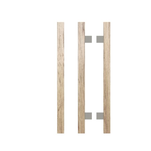 Pair T06-25 Timber Entrance Pull Handle, Victorian Ash, Back to Back Pair, CTC600mm, H800mm x 25mm x 25mm x Projection 70mm, Coated in Raw Timber (ready to stain or paint) in Victorian Ash / Polished Nickel