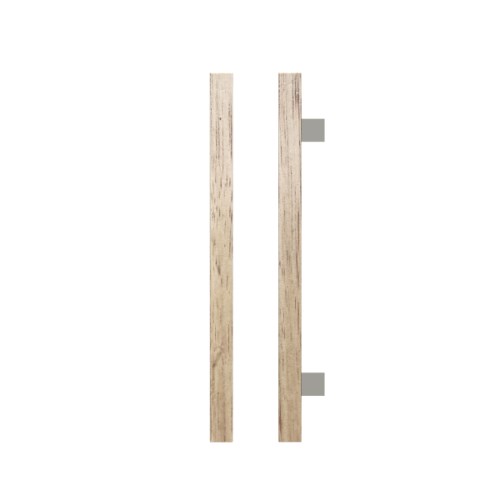 Single T06-25 Timber Entrance Pull Handle, Victorian Ash, CTC600mm, H800mm x 25mm x 25mm x Projection 70mm, Coated in Raw Timber (ready to stain or paint) in Victorian Ash / Polished Nickel