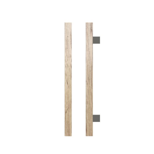Single T06-25 Timber Entrance Pull Handle, Victorian Ash, CTC600mm, H800mm x 25mm x 25mm x Projection 70mm, Coated in Raw Timber (ready to stain or paint) in Victorian Ash / Satin Nickel