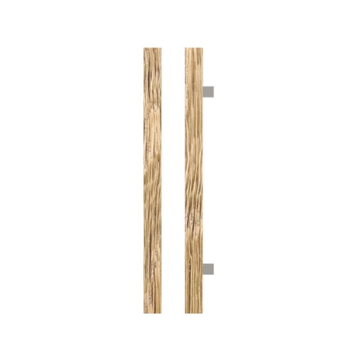 Single T07 Timber Entrance Pull Handle, American White Oak, CTC800mm, H1000mm x 40mm x 40mm x Projection 85mm, Coated in Raw Timber (ready to stain or paint) in White Oak / Polished Nickel