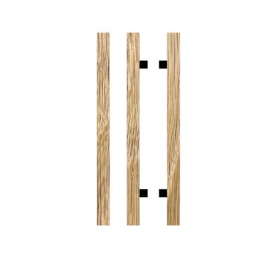 Pair T07 Timber Entrance Pull Handle, American White Oak, Back to Back Pair, CTC800mm, H1000mm x 40mm x 40mm x Projection 85mm, Coated in Raw Timber (ready to stain or paint) in White Oak / Powder Coat