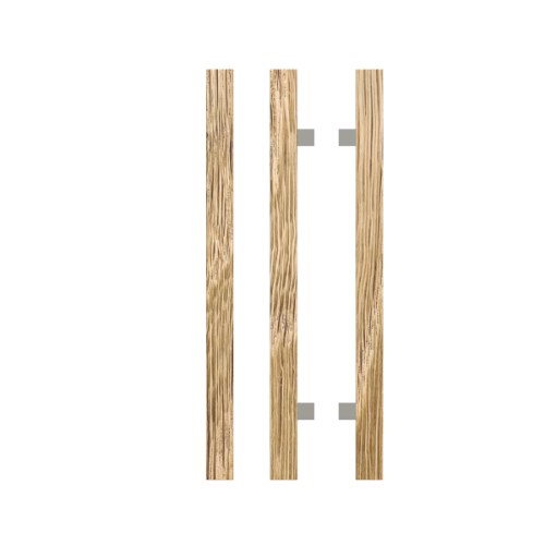 Pair T07 Timber Entrance Pull Handle, American White Oak, Back to Back Pair, CTC800mm, H1000mm x 40mm x 40mm x Projection 85mm, Coated in Raw Timber (ready to stain or paint) in White Oak / Polished Nickel