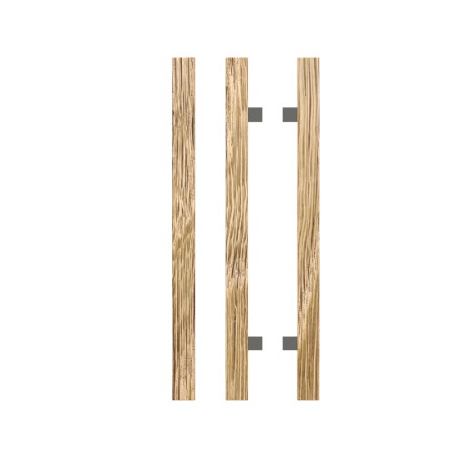 Pair T07 Timber Entrance Pull Handle, American White Oak, Back to Back Pair, CTC800mm, H1000mm x 40mm x 40mm x Projection 85mm, Coated in Raw Timber (ready to stain or paint) in White Oak / Satin Nickel
