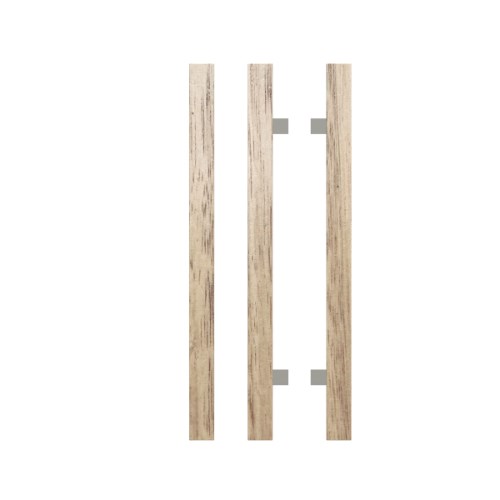Pair T07 Timber Entrance Pull Handle, Victorian Ash, Back to Back Pair, CTC800mm, H1000mm x 40mm x 40mm x Projection 85mm, Coated in Raw Timber (ready to stain or paint) in Victorian Ash / Polished Nickel