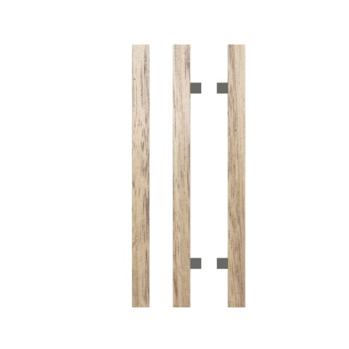 Pair T07 Timber Entrance Pull Handle, Victorian Ash, Back to Back Pair, CTC800mm, H1000mm x 40mm x 40mm x Projection 85mm, Coated in Raw Timber (ready to stain or paint) in Victorian Ash / Satin Nickel
