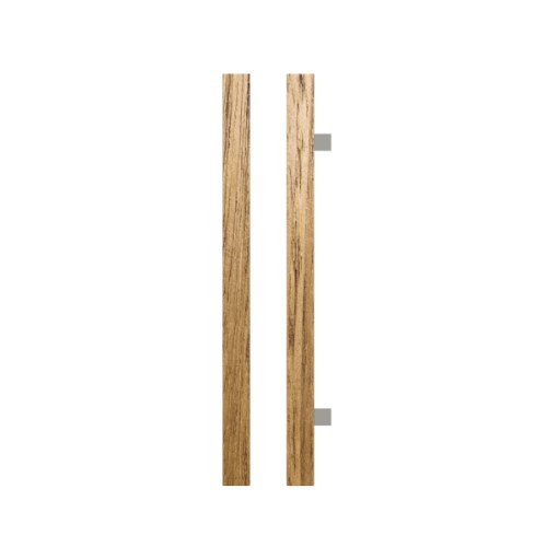 Single T07 Timber Entrance Pull Handle, Tasmanian Oak, CTC800mm, H1000mm x 40mm x 40mm x Projection 85mm, Coated in Raw Timber (ready to stain or paint) in Tasmanian Oak / Polished Nickel