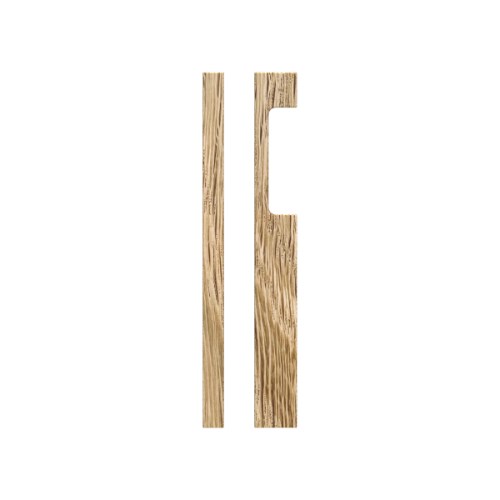 Single T09 Timber Entrance Pull Handle, American White Oak, CTC 500. H550mm x W30mm x D60mm, Coated in Raw Timber (ready to stain or paint) in White Oak
