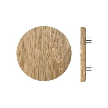 Single T11 Timber Entrance Pull Handle, American Oak, Ø300mm x Projection 68mm, Coated in Raw Timber (ready to stain or paint) in White Oak / Polished Nickel