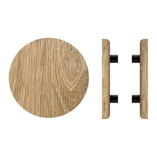 Pair T11 Timber Entrance Pull Handle, American Oak, Back to Back Fixing, Ø300mm x Projection 68mm, Coated in Raw Timber (ready to stain or paint) in White Oak / Powder Coat