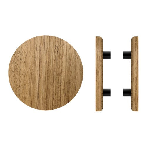 Pair T11 Timber Entrance Pull Handle, Tasmanian Oak, Back to Back Fixing, Ø300mm x Projection 68mm, Coated in Raw Timber (ready to stain or paint) in Tasmanian Oak / Powder Coat