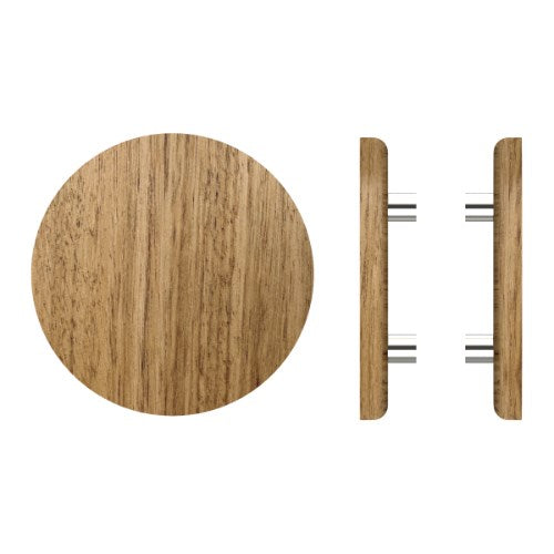 Pair T11 Timber Entrance Pull Handle, Tasmanian Oak, Back to Back Fixing, Ø300mm x Projection 68mm, Coated in Raw Timber (ready to stain or paint) in Tasmanian Oak / Polished Nickel